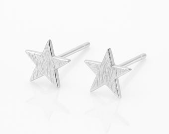 Sterling Silver Textured Star Stud Earrings – 8mm
