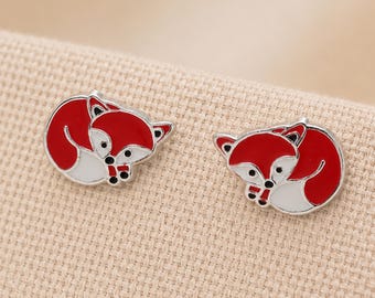 8mm Sterling Silver Woodland Fox Stud Earrings