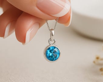 Personalised Sterling Silver Blue Topaz Pendant Necklace: December Birthstone