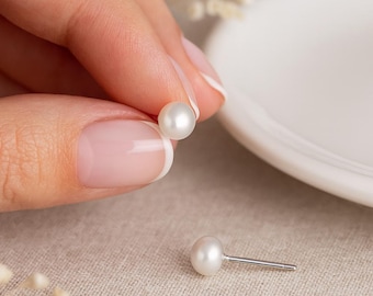 Sterling Silver White Freshwater Pearl Stud Earrings: Dainty Bridal Jewellery, 5mm