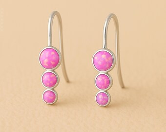Sterling Silver Pink Opal Trio Drop Earrings