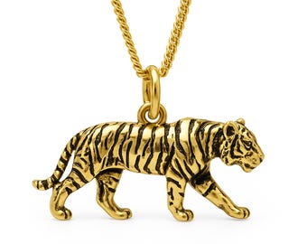Personalised Gold Plated Sterling Silver Tiger Pendant Necklace