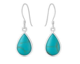 Sterling Silver Turquoise Drop Earrings – 14mm X 9mm
