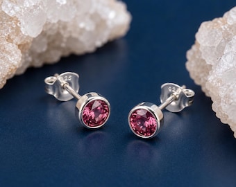 October Tourmaline Birthstone Stud Earrings In Sterling Silver