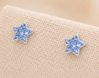5mm Sterling Silver Blue Crystal Star Stud Earrings
