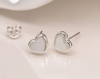 Sterling Silver Mother of Pearl Heart Stud Earrings