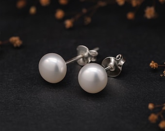 Sterling Silver White Freshwater Pearl Stud Earrings