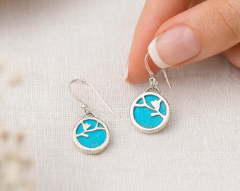 Sterling Silver Turquoise Flower Drop Earrings, 5mm