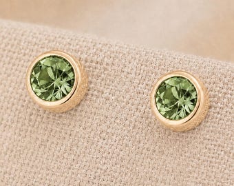 7mm Gold Plated Sterling Silver Peridot Cz Stud Earrings