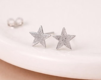 Sterling Silver Textured Star Stud Earrings – 8mm