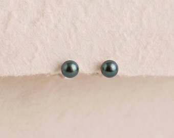 Personalised Tiny Peacock Freshwater Pearl Stud Earrings In Sterling Silver
