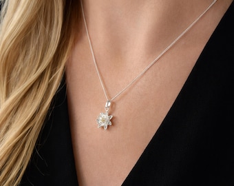 Personalised Sterling Silver Water Lily July Birth Flower Pendant Necklace