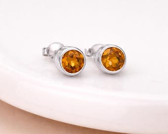 Sterling Silver November Citrine Birthstone Stud Earrings – 7mm