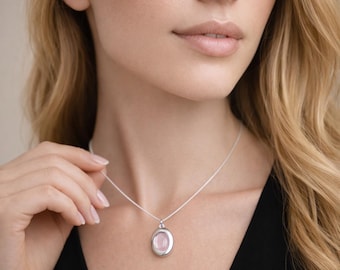 Personalised Sterling Silver Rose Quartz Gemstone Locket Necklace With Photos