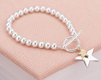 Sterling Silver and Gold Plated Bead Bracelet With Star Charms
