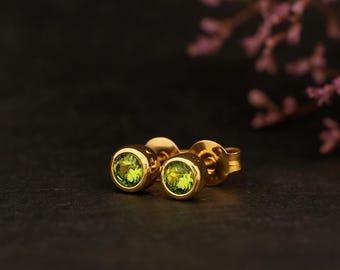 Gold Plated Sterling Silver August Peridot Birthstone Stud Earrings