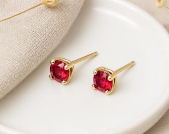 Ruby Stud Earrings • 9ct Gold • July Birthstone Gift • Natural Ruby Jewellery • Classic Gold Studs • Fine Jewellery • Gift for Her •