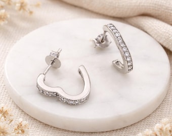 Sterling Silver Open Heart Hoop Stud Earrings – 15mm