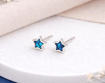 Sterling Silver Paua Shell Micro Star Stud Earrings – 4mm