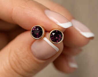 Gold Plated Sterling Silver February Amethyst Birthstone Stud Earrings