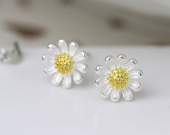 Sterling Silver Golden Daisy Stud Earrings