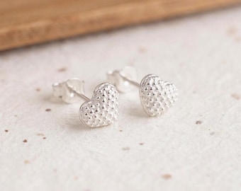 Personalised Beaded Heart Stud Earrings In Sterling Silver