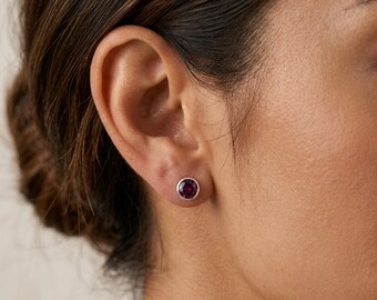 Personalised February Amethyst Birthstone Stud Earrings in Sterling Silver