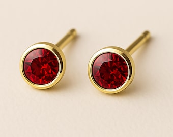 Gold Plated Sterling Silver July Ruby Birthstone Stud Earrings