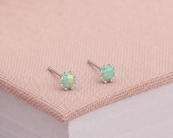 4mm Sterling Silver Aqua Opal Stud Earrings