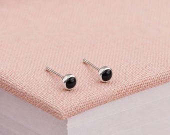 4mm Sterling Silver Onyx Stud Earrings