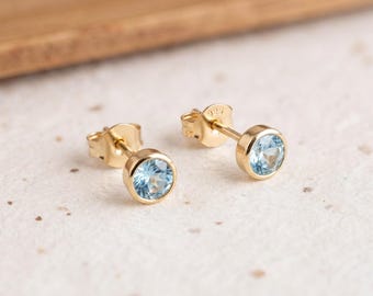 March Aquamarine Birthstone Stud Earrings in Gold Plated Sterling Silver