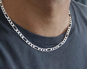 Mens Sterling Silver Light Figaro Chain Necklace