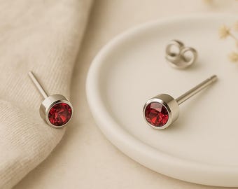 Sterling Silver January Garnet Birthstone Stud Earrings