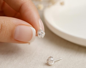 Sterling Silver Micro Love Knot Stud Earrings: Minimalist Jewellery, 3mm