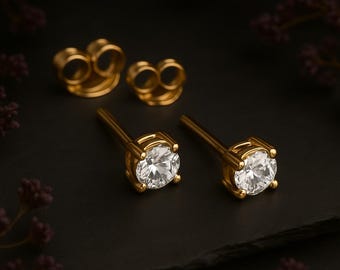 Solid 9ct Gold April Cubic Zirconia Birthstone Stud Earrings