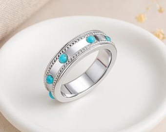 Personalised Sterling Silver Turquoise Stud Spinner Ring
