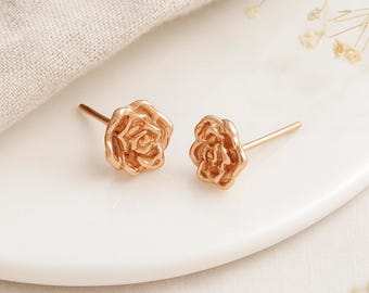 Rose Stud Earrings • June Birth Flower • 18ct Rose Gold Sterling Silver Studs • Floral Gift for Her • Dainty Flower Jewellery •