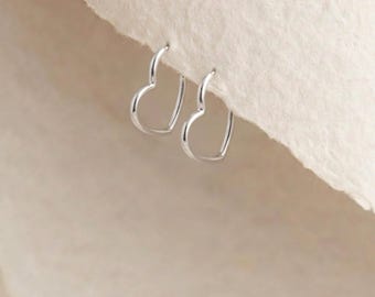 Heart Hoop Sleeper Earrings in Sterling Silver