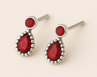 Teardrop Sterling Silver Ruby Stud Earrings