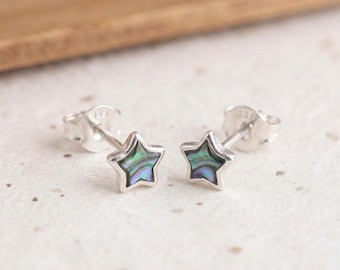Personalised Tiny Paua Shell Star Stud Earrings In Sterling Silver