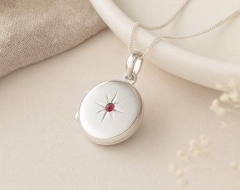 Personalised Sterling Silver July Birthstone Locket – Ruby