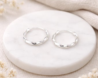 Sterling Silver Small Twisted Hoop Earrings – 13mm