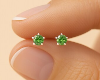 Sterling Silver Peridot Micro Stud Earrings
