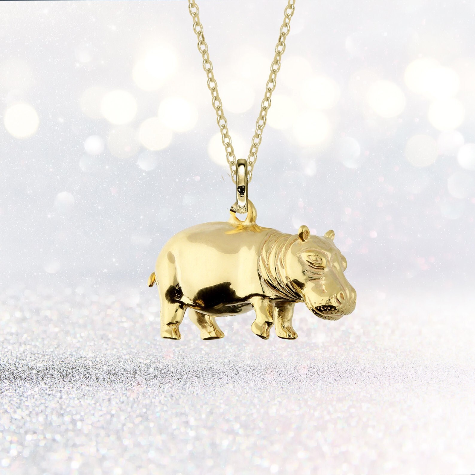 Personalised Gold Hippo Pendant 
