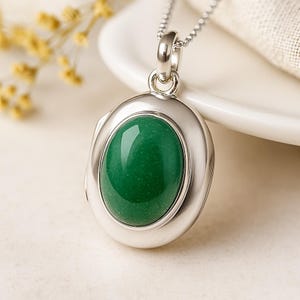 Personalised Sterling Silver Green Aventurine Locket