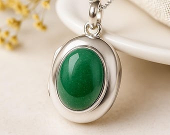 Personalised Sterling Silver Green Aventurine Locket