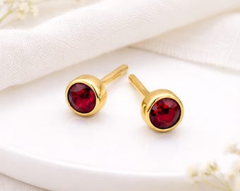 Gold Plated Sterling Silver January Birthstone Stud Earrings – 7mm