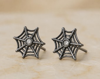 Boucles d'oreilles à clous en forme de toile d'araignée en argent sterling noir