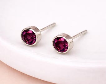 Sterling Silver February Amethyst Birthstone Stud Earrings – 7mm