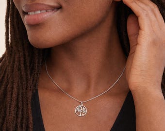 Personalised Sterling Silver And Rose Gold Tree Of Life Heart Pendant Necklace